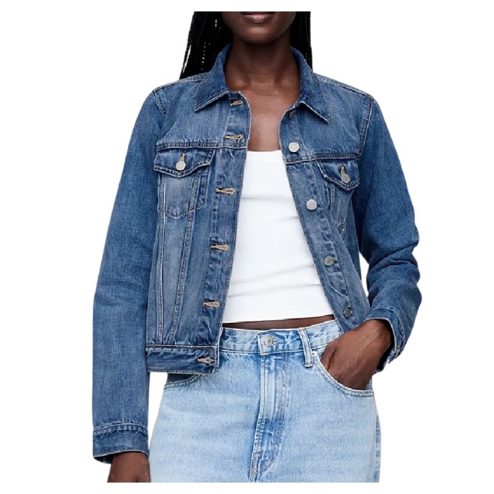 GAP JEANS Icon Jacket Trucker MEDIUM WASH Denim 100% Cotton Classic SIZE S